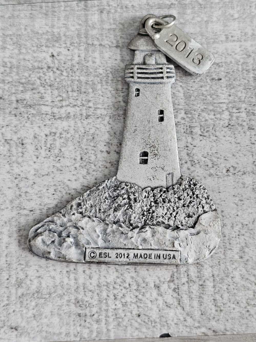 Vtg Pewter Lighthouse Metal Christmas Tree Ornament ESL Made In USA 235b
